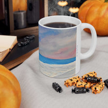 Load image into Gallery viewer, 11oz BPA, lead-free, microwave/dishwasher safe, white ceramic, vivid colours. Many original artworks by Kerry Sandhu Art
