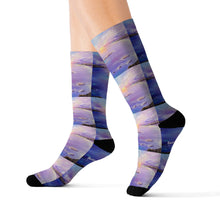 Load image into Gallery viewer, Step out in style with these funky socks! 3 sizes. Ribbed tube, cushioned bottoms, sublimated print by Kerry Sandhu Art
