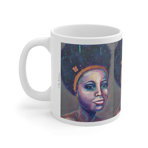 11oz BPA, lead-free, microwave/dishwasher safe, white ceramic, vivid colours. Many original artworks by Kerry Sandhu Art