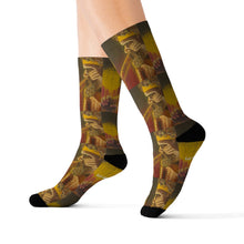 Load image into Gallery viewer, Step out in style with these funky socks! 3 sizes. Ribbed tube, cushioned bottoms, sublimated print by Kerry Sandhu Art
