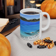 Load image into Gallery viewer, 11oz BPA, lead-free, microwave/dishwasher safe, white ceramic, vivid colours. Many original artworks by Kerry Sandhu Art
