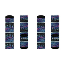 Load image into Gallery viewer, Step out in style with these funky socks! 3 sizes. Ribbed tube, cushioned bottoms, sublimated print by Kerry Sandhu Art

