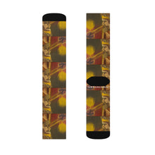 Load image into Gallery viewer, Step out in style with these funky socks! 3 sizes. Ribbed tube, cushioned bottoms, sublimated print by Kerry Sandhu Art
