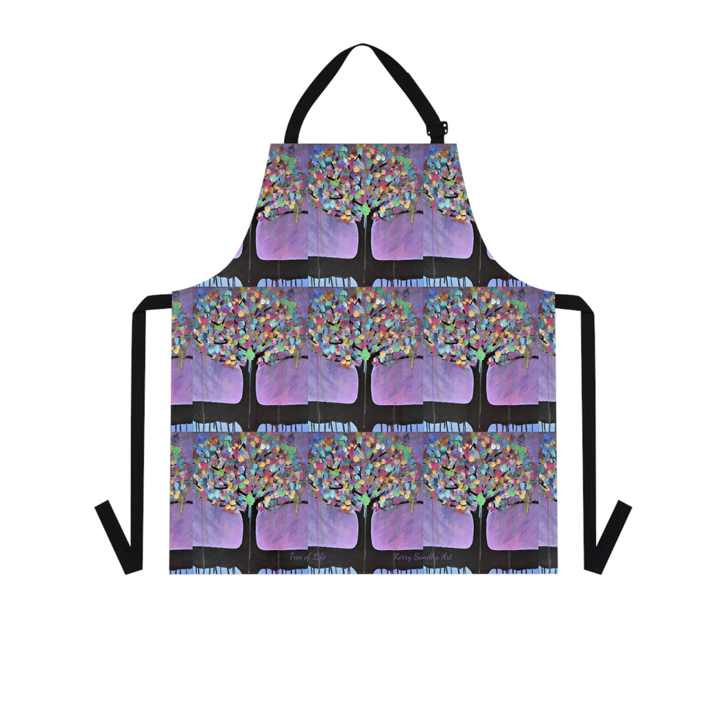 Apron - lightweight, silky finish 100% polyester, two front pockets. Many original artwork designs by Kerry Sandhu Art