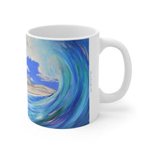 Load image into Gallery viewer, 11oz BPA, lead-free, microwave/dishwasher safe, white ceramic, vivid colours. Many original artworks by Kerry Sandhu Art
