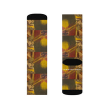 Load image into Gallery viewer, Step out in style with these funky socks! 3 sizes. Ribbed tube, cushioned bottoms, sublimated print by Kerry Sandhu Art

