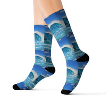 Load image into Gallery viewer, Step out in style with these funky socks! 3 sizes. Ribbed tube, cushioned bottoms, sublimated print by Kerry Sandhu Art
