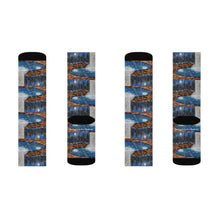 Load image into Gallery viewer, Step out in style with these funky socks! 3 sizes. Ribbed tube, cushioned bottoms, sublimated print by Kerry Sandhu Art
