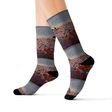 Load image into Gallery viewer, Step out in style with these funky socks! 3 sizes. Ribbed tube, cushioned bottoms, sublimated print by Kerry Sandhu Art
