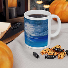 Load image into Gallery viewer, 11oz BPA, lead-free, microwave/dishwasher safe, white ceramic, vivid colours. Many original artworks by Kerry Sandhu Art
