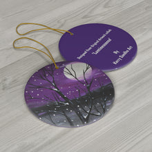 Load image into Gallery viewer, Original artwork front, description on back. Thick high-quality porcelain. 7cm diameter. Comes w/ ribbon by Kerry Sandhu Art
