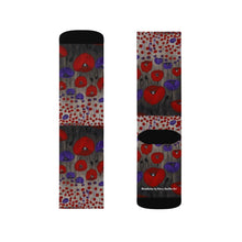 Load image into Gallery viewer, Step out in style with these funky socks! 3 sizes. Ribbed tube, cushioned bottoms, sublimated print by Kerry Sandhu Art
