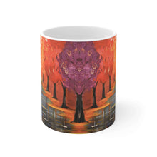 Load image into Gallery viewer, 11oz BPA, lead-free, microwave/dishwasher safe, white ceramic, vivid colours. Many original artworks by Kerry Sandhu Art
