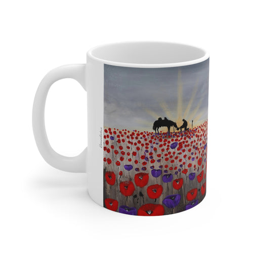 11oz BPA, lead-free, microwave/dishwasher safe, white ceramic, vivid colours. Many original artworks by Kerry Sandhu Art