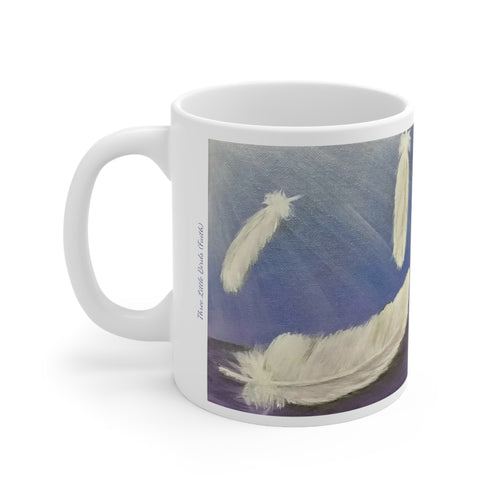 11oz BPA, lead-free, microwave/dishwasher safe, white ceramic, vivid colours. Many original artworks by Kerry Sandhu Art