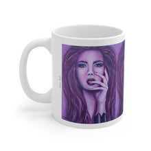 Load image into Gallery viewer, 11oz BPA, lead-free, microwave/dishwasher safe, white ceramic, vivid colours. Many original artworks by Kerry Sandhu Art
