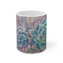 Load image into Gallery viewer, 11oz BPA, lead-free, microwave/dishwasher safe, white ceramic, vivid colours. Many original artworks by Kerry Sandhu Art
