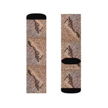 Load image into Gallery viewer, Step out in style with these funky socks! 3 sizes. Ribbed tube, cushioned bottoms, sublimated print by Kerry Sandhu Art
