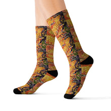 Load image into Gallery viewer, Step out in style with these funky socks! 3 sizes. Ribbed tube, cushioned bottoms, sublimated print by Kerry Sandhu Art
