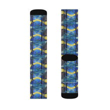 Load image into Gallery viewer, Step out in style with these funky socks! 3 sizes. Ribbed tube, cushioned bottoms, sublimated print by Kerry Sandhu Art
