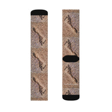 Load image into Gallery viewer, Step out in style with these funky socks! 3 sizes. Ribbed tube, cushioned bottoms, sublimated print by Kerry Sandhu Art
