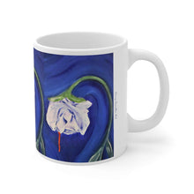 Load image into Gallery viewer, 11oz BPA, lead-free, microwave/dishwasher safe, white ceramic, vivid colours. Many original artworks by Kerry Sandhu Art
