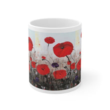 Load image into Gallery viewer, 11oz BPA, lead-free, microwave/dishwasher safe, white ceramic, vivid colours. Many original artworks by Kerry Sandhu Art
