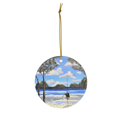 Original artwork front, description on back. Thick high-quality porcelain. 7cm diameter. Comes w/ ribbon by Kerry Sandhu Art