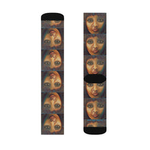Load image into Gallery viewer, Step out in style with these funky socks! 3 sizes. Ribbed tube, cushioned bottoms, sublimated print by Kerry Sandhu Art
