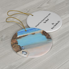 Load image into Gallery viewer, Original artwork front, description on back. Thick high-quality porcelain. 7cm diameter. Comes w/ ribbon by Kerry Sandhu Art

