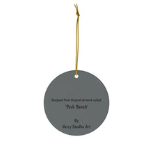 Load image into Gallery viewer, Original artwork front, description on back. Thick high-quality porcelain. 7cm diameter. Comes w/ ribbon by Kerry Sandhu Art
