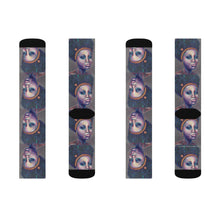 Load image into Gallery viewer, Step out in style with these funky socks! 3 sizes. Ribbed tube, cushioned bottoms, sublimated print by Kerry Sandhu Art
