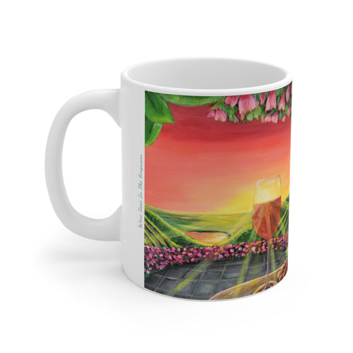 11oz BPA, lead-free, microwave/dishwasher safe, white ceramic, vivid colours. Many original artworks by Kerry Sandhu Art