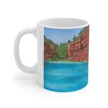 Load image into Gallery viewer, 11oz BPA, lead-free, microwave/dishwasher safe, white ceramic, vivid colours. Many original artworks by Kerry Sandhu Art
