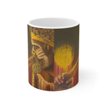 Load image into Gallery viewer, 11oz BPA, lead-free, microwave/dishwasher safe, white ceramic, vivid colours. Many original artworks by Kerry Sandhu Art
