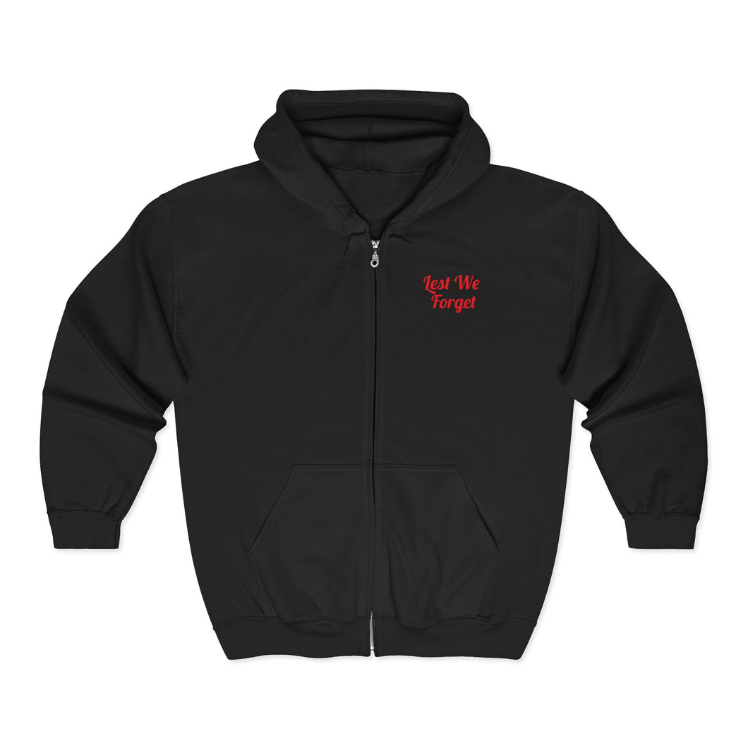 Spirit of the A N Z A Cs (Lest We Forget) - Unisex  ZIP UP HOODIE (Image on back) - by Kerry Sandhu Art