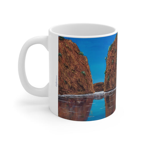 11oz BPA, lead-free, microwave/dishwasher safe, white ceramic, vivid colours. Many original artworks by Kerry Sandhu Art