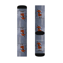 Load image into Gallery viewer, Step out in style with these funky socks! 3 sizes. Ribbed tube, cushioned bottoms, sublimated print by Kerry Sandhu Art

