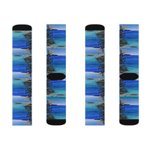 Load image into Gallery viewer, Step out in style with these funky socks! 3 sizes. Ribbed tube, cushioned bottoms, sublimated print by Kerry Sandhu Art
