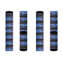 Load image into Gallery viewer, Step out in style with these funky socks! 3 sizes. Ribbed tube, cushioned bottoms, sublimated print by Kerry Sandhu Art
