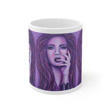 Load image into Gallery viewer, 11oz BPA, lead-free, microwave/dishwasher safe, white ceramic, vivid colours. Many original artworks by Kerry Sandhu Art
