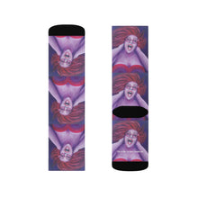 Load image into Gallery viewer, Step out in style with these funky socks! 3 sizes. Ribbed tube, cushioned bottoms, sublimated print by Kerry Sandhu Art
