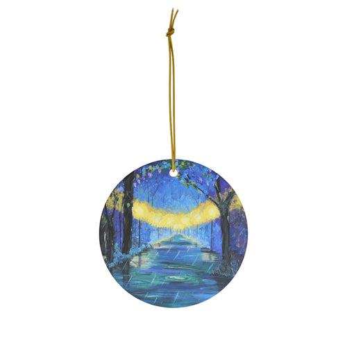Original artwork front, description on back. Thick high-quality porcelain. 7cm diameter. Comes w/ ribbon by Kerry Sandhu Art