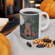 Load image into Gallery viewer, 11oz BPA, lead-free, microwave/dishwasher safe, white ceramic, vivid colours. Many original artworks by Kerry Sandhu Art
