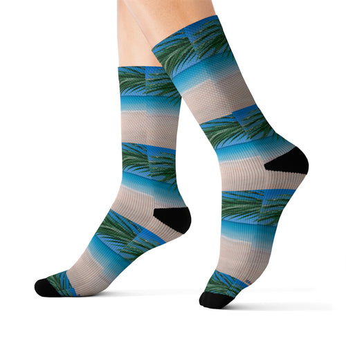 Step out in style with these funky socks! 3 sizes. Ribbed tube, cushioned bottoms, sublimated print by Kerry Sandhu Art