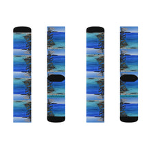 Load image into Gallery viewer, Step out in style with these funky socks! 3 sizes. Ribbed tube, cushioned bottoms, sublimated print by Kerry Sandhu Art

