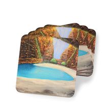 Load image into Gallery viewer, Corkwood underside, glossy finish on top. 1 or 4 pc sets. 9.5 x 9.5cm. Australian Outback Cathedral Gorge Western Australia
