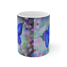 Load image into Gallery viewer, 11oz BPA, lead-free, microwave/dishwasher safe, white ceramic, vivid colours. Many original artworks by Kerry Sandhu Art
