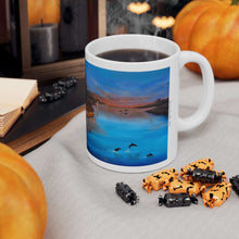 Load image into Gallery viewer, 11oz BPA, lead-free, microwave/dishwasher safe, white ceramic, vivid colours. Many original artworks by Kerry Sandhu Art
