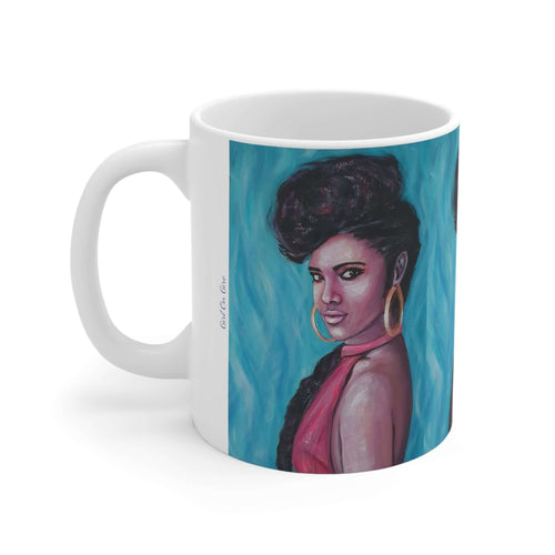 11oz BPA, lead-free, microwave/dishwasher safe, white ceramic, vivid colours. Many original artworks by Kerry Sandhu Art